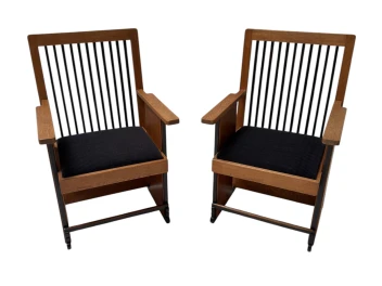 Two Art Deco Modernist High Back Armchairs by Architect Caspers, 1920s